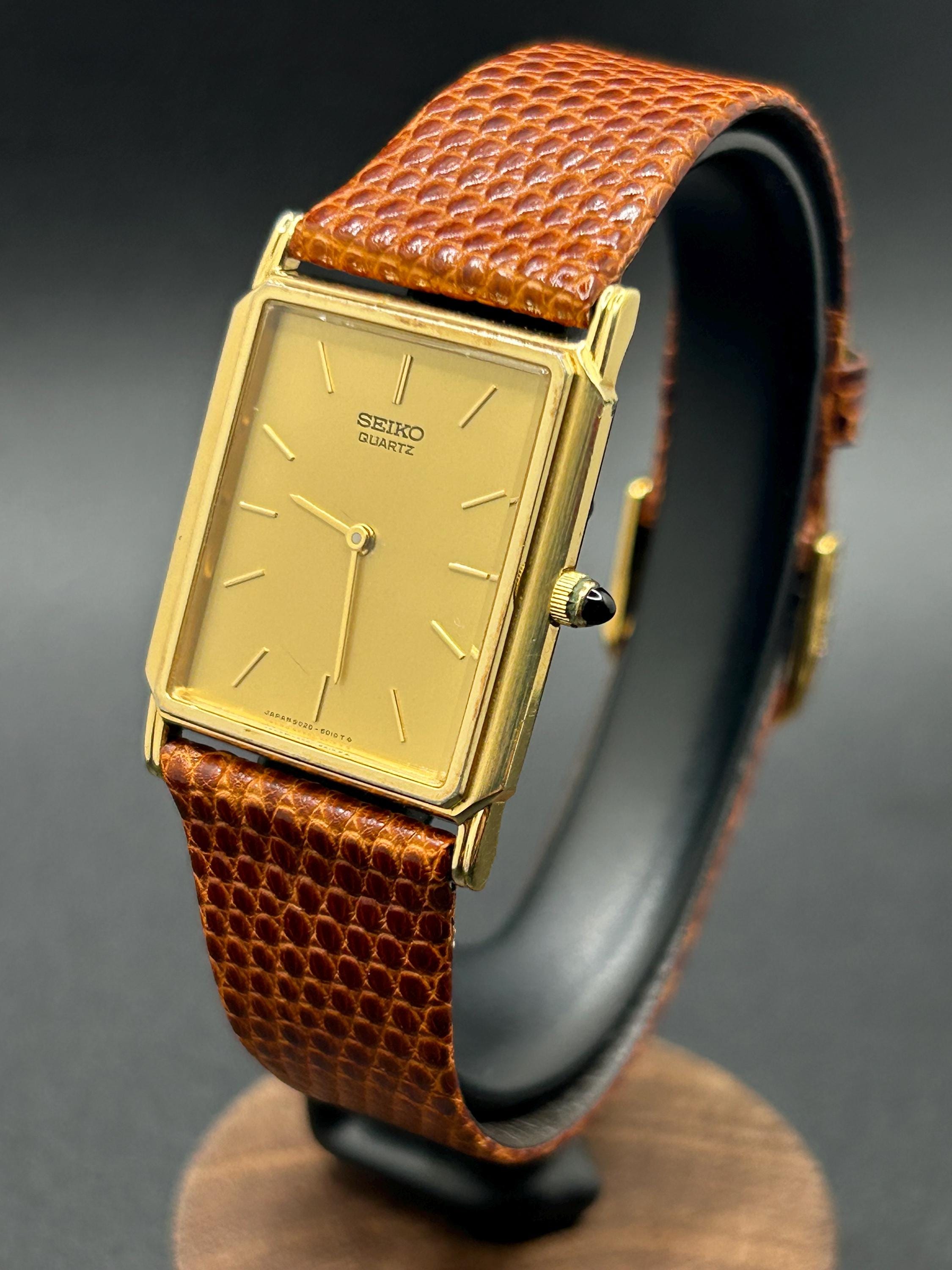 Vintage Seiko 9020-5019 Tank Style Gold Tone Rectangular Dial