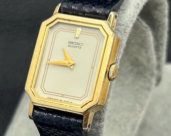 Reloj de cuarzo minimalista vintage Seiko 1400-8449 estilo tanque para mujer