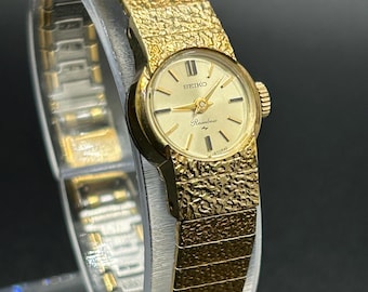 Vintage Dainty Seiko Rainbow Mechanical Wind up Women’s Watch 18k Gold filled Nugget Band, Cocktail Watch