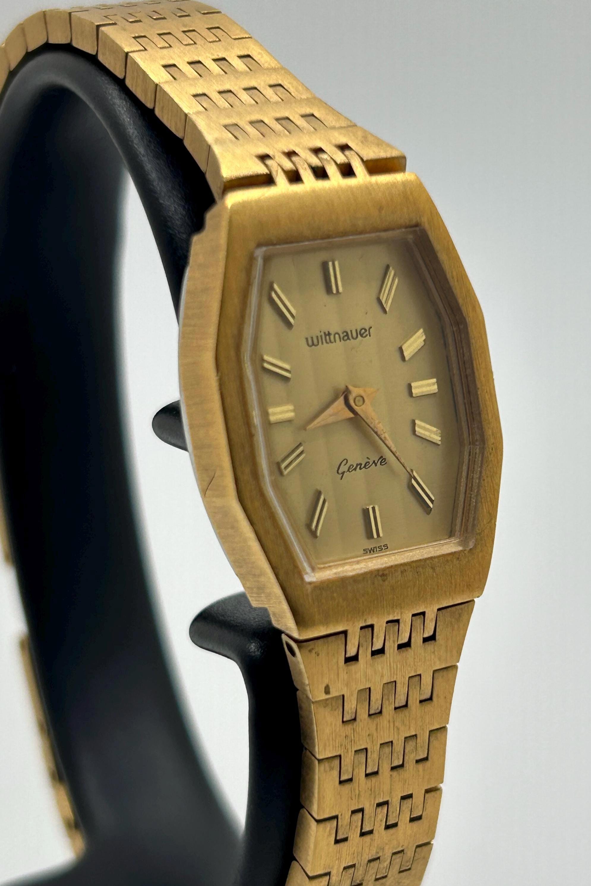 Wittnauer Geneve Automatic Winding Super Rare Vintage Watch Gold Dial Bracelet Vintage Wittnauer Geneve, Stainless Steel and 10k White Gold  main image 3