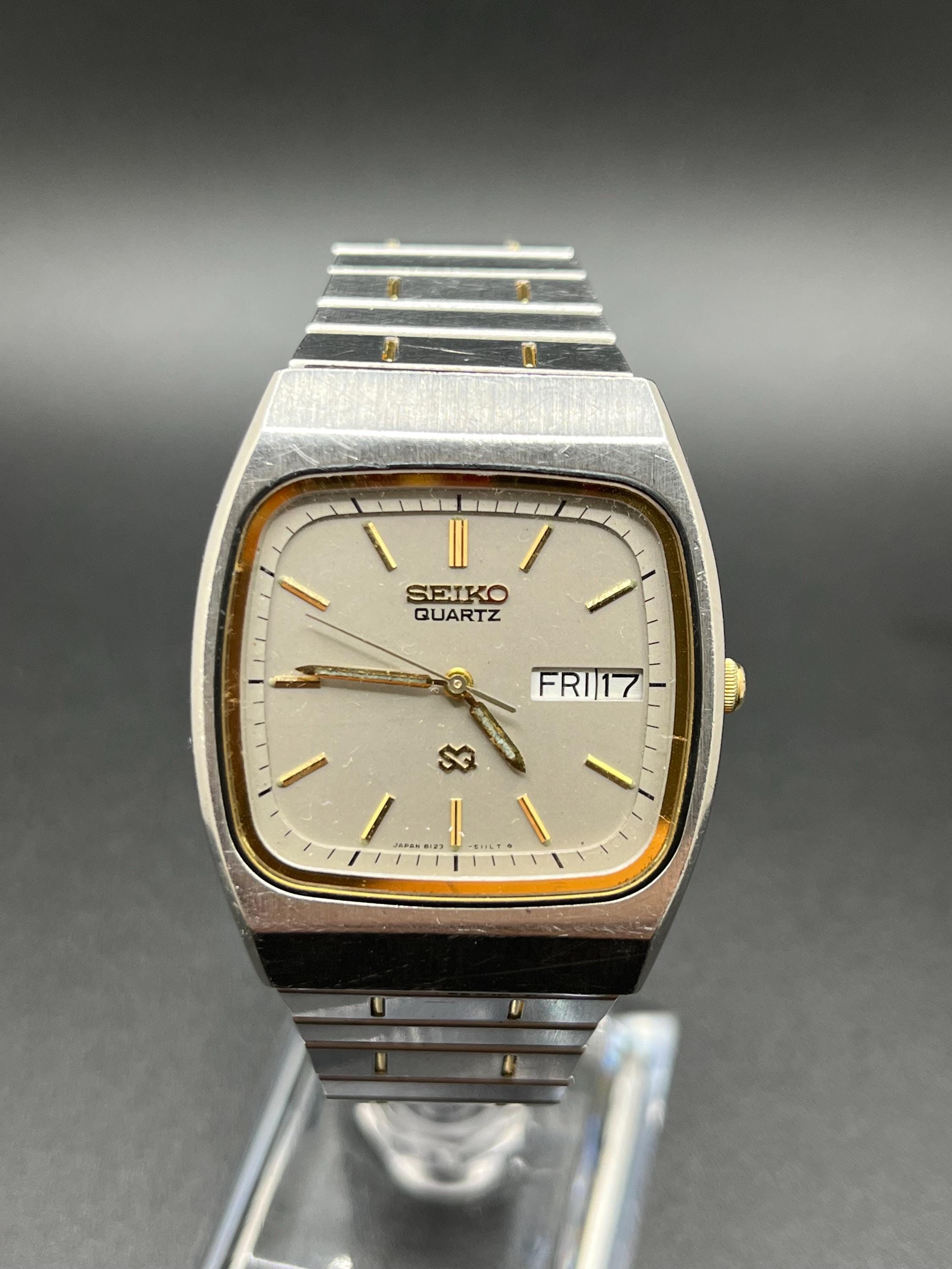Vintage 1980s Seiko SQ Quartz 8123-5089 Silver Dial Two Tone Dual
