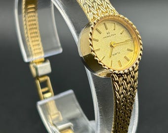Vintage Dainty Hamilton Gold Tone With Integrated Textured Bracelet Women’s Quartz Watch