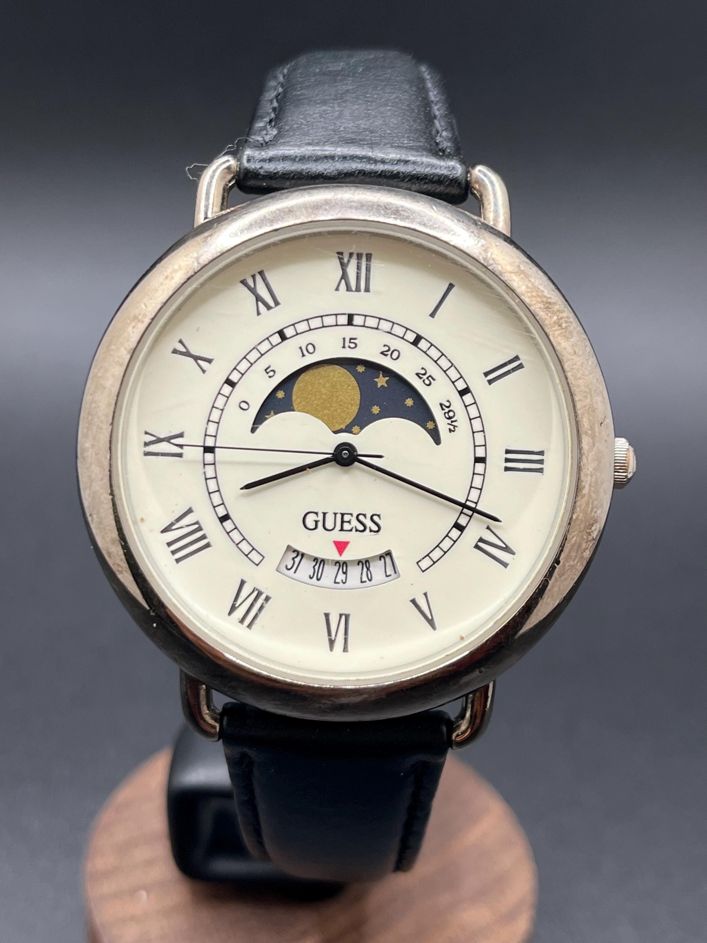 Vintage GUESS Men's Moonphase 1996 Japan Quartz Date Watch With