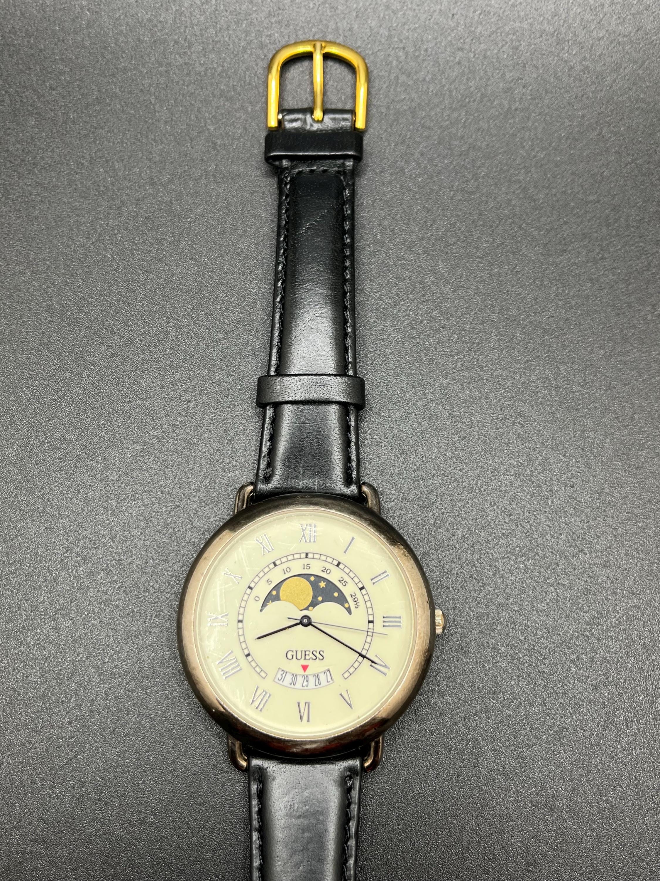 Vintage GUESS Men's Moonphase 1996 Japan Quartz Date Watch With