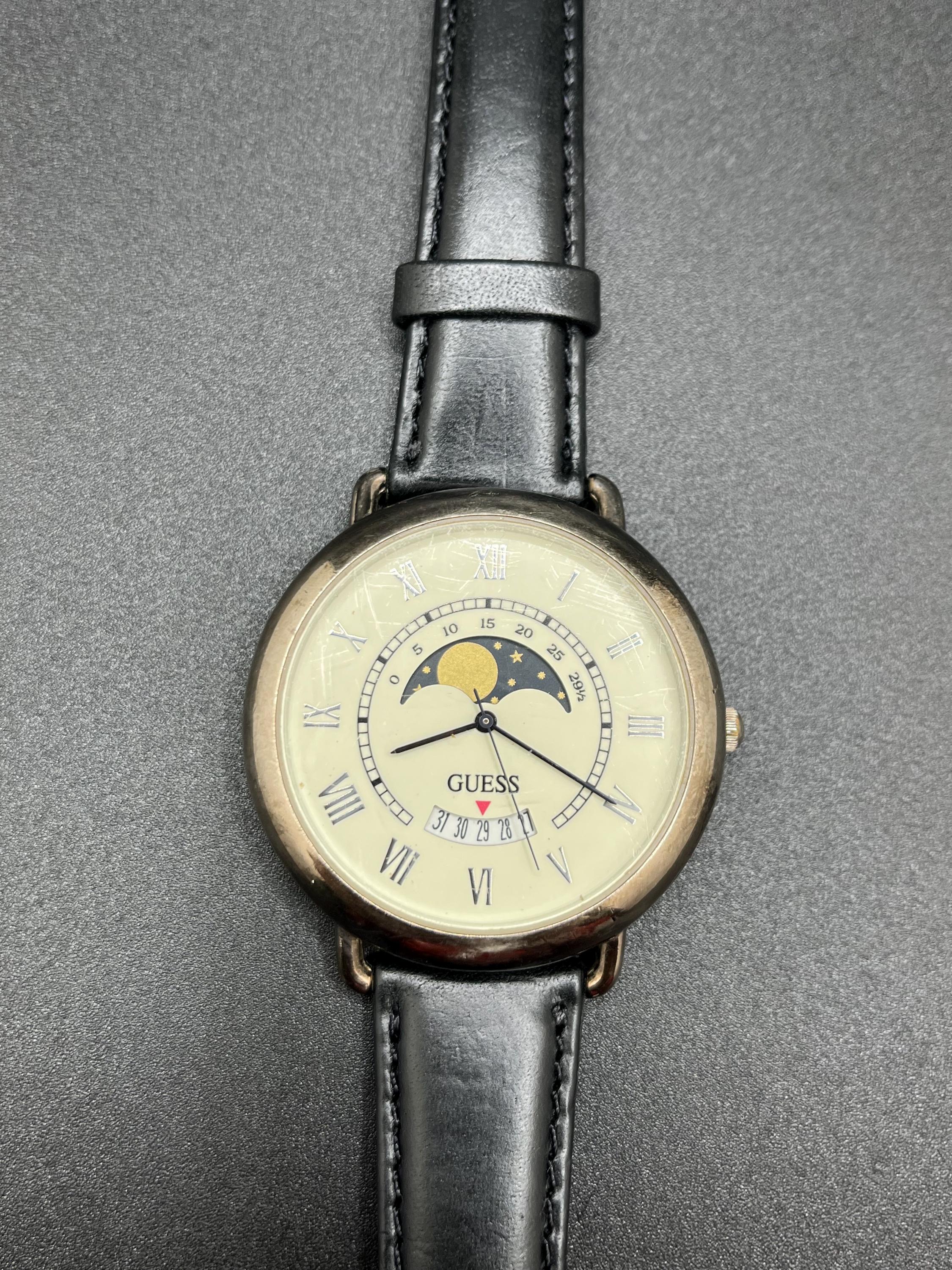 Vintage GUESS Men's Moonphase 1996 Japan Quartz Date Watch With