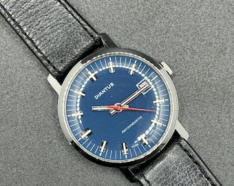 Vintage Diantus Swiss Watch With Blue Dial Date Antimagnetic Mechanical Men’s 36mm Manual Wind Date Watch