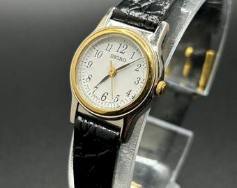 Vintage Dainty Seiko 1N01-0GD0 Two-Tone Gold Silver Dress Minimalist Women’s Quartz Watch