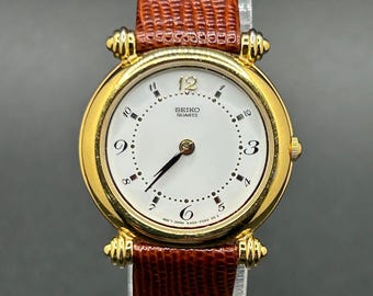 Vintage Seiko Gold Tone Vendome Obus Lugs & Lizard Strap Minimalist 4N00-F029 Women’s Dress Quartz Watch