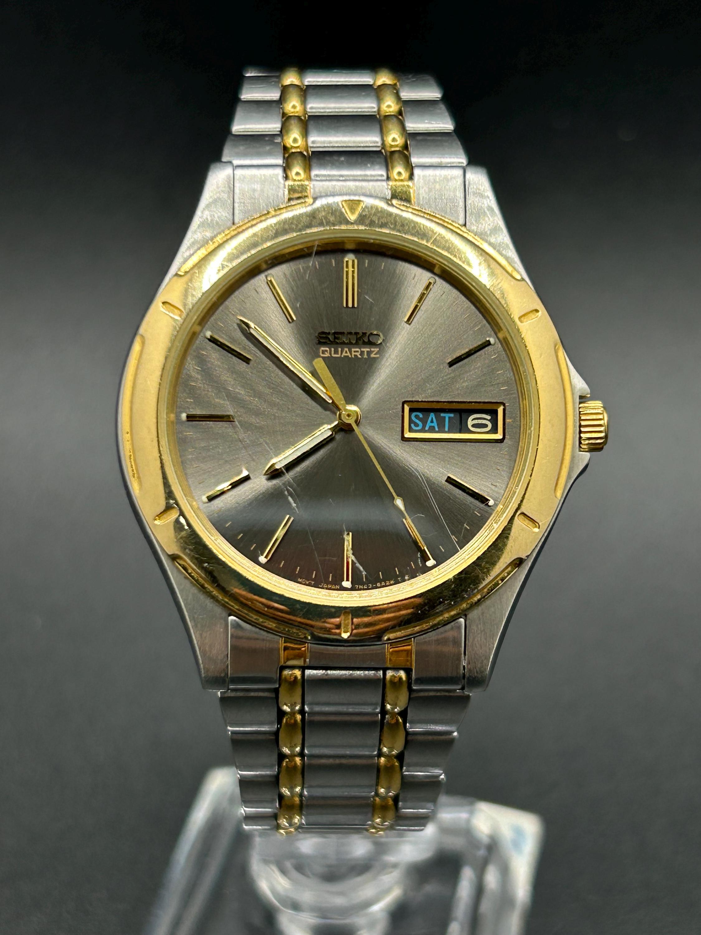 オブジェ ヴィンテージ SEIN Vintage Men's Seiko 7N43-6A09 Quartz Day Date Two Tone 38mm Watch