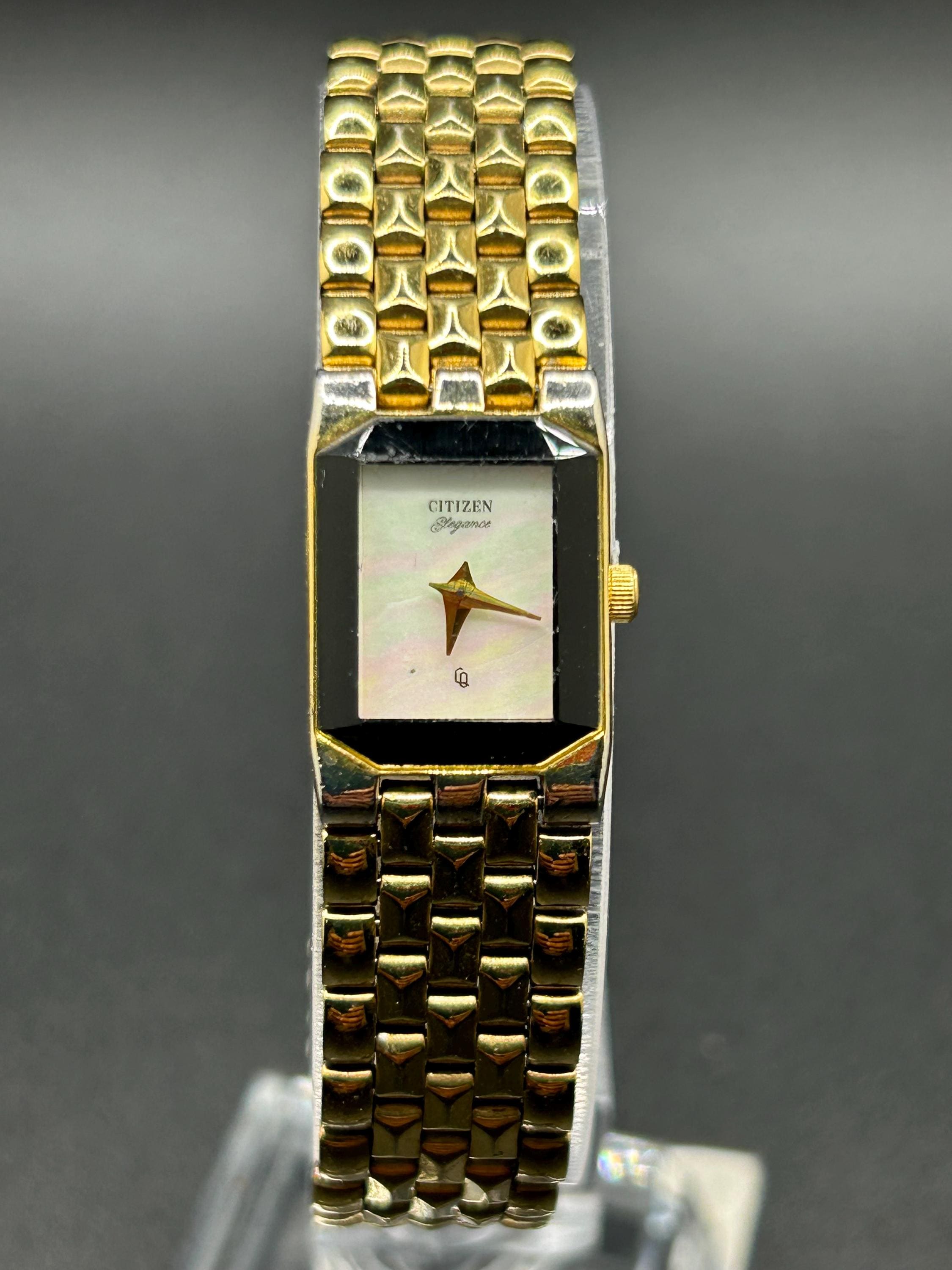 Vintage Citizen Elegance 5421-S17764 Gold Tone Rectangular Mother