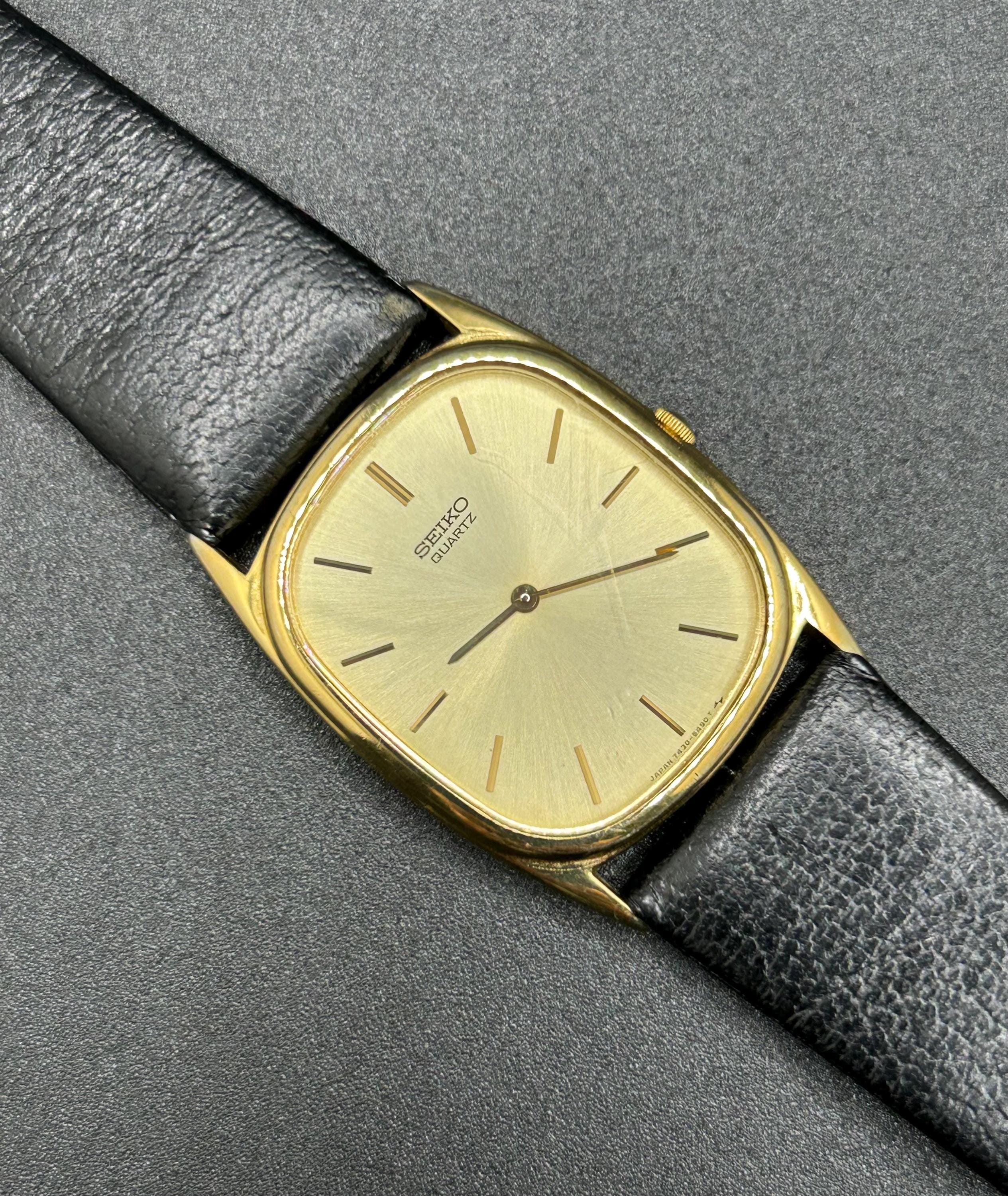 Vintage Seiko 7430-5310 Gold Tone Cushion Case Men's Quartz Watch