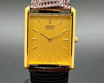 Vintage 1980s Seiko Tank 5Y30-5069 Gold Tone Rectangular Quartz Minimalist Dress 25mm Men’s Watch