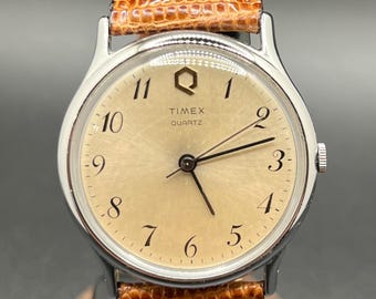 Reloj Timex Big Q Quartz vintage para hombre de 34,5 mm con correa de cuero auténtico.