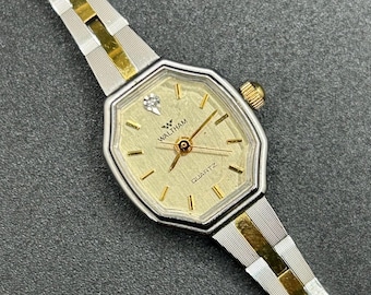 Vintage Dainty Waltham Women’s Quartz Watch, Two-Tone Bracelet With Octagon Case