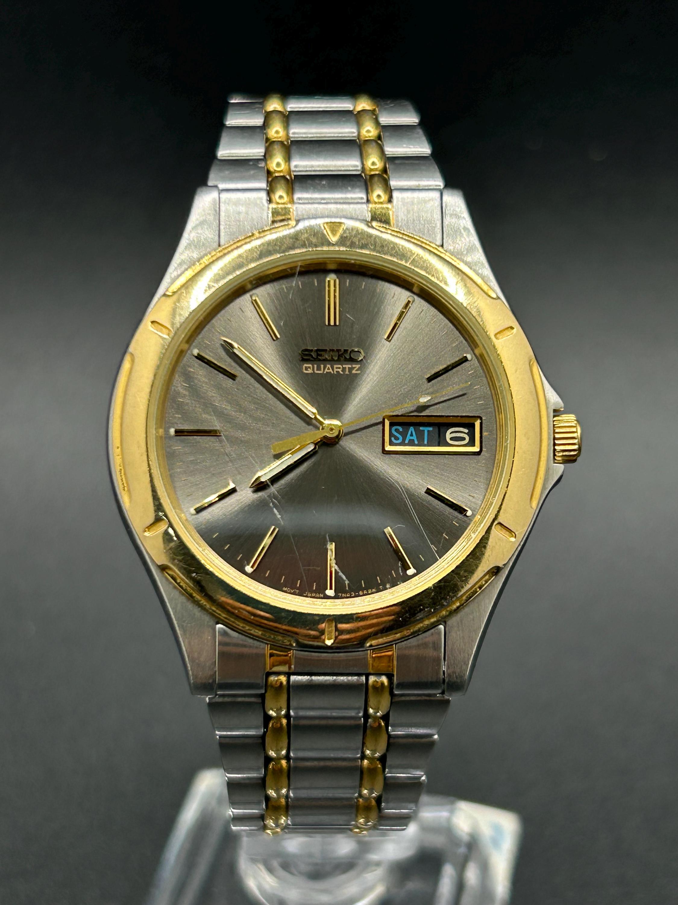 Vintage Men's Seiko 7N43-6A09 Quartz Day Date Two Tone 38mm Watch