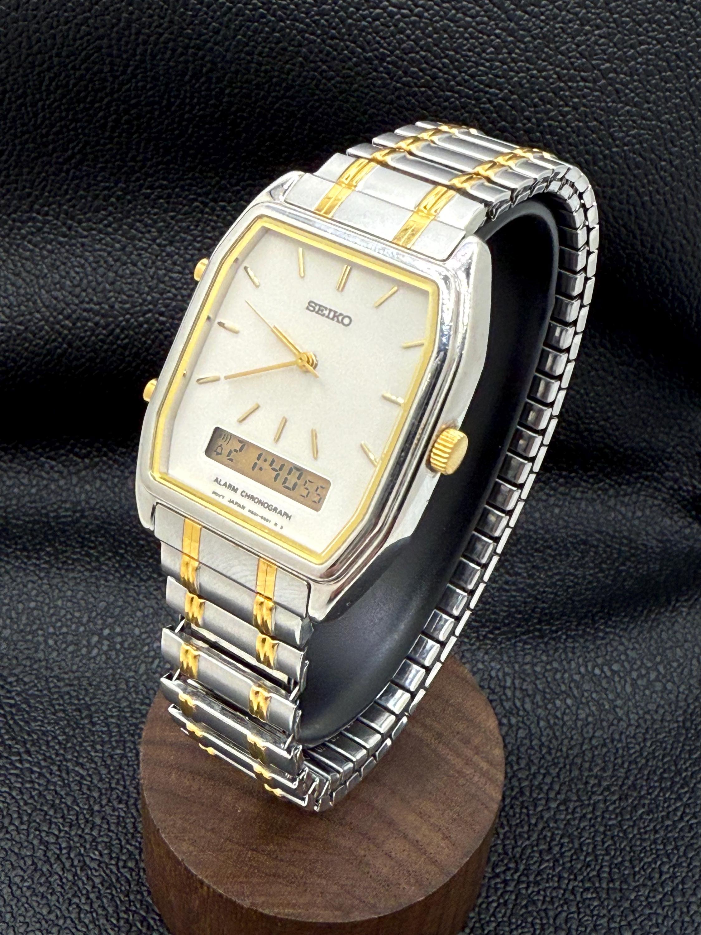 Vintage Seiko H601-5589 Two-tone Analog Digital Alarm Chronograph