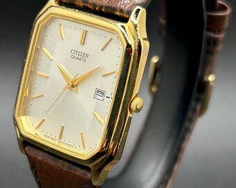 Vintage Citizen Quartz Date 6010-S36998 Slim Unisex Tank Watch