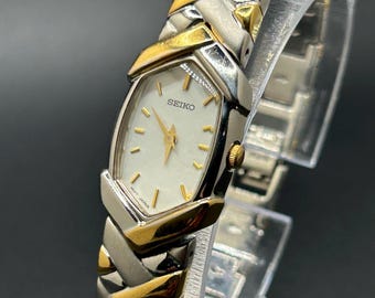 Vintage Seiko 1N00-6R90 Two Tone Gold Silver Braided Bracelet  Hexagonal Case Quartz Women’s Dress Watch