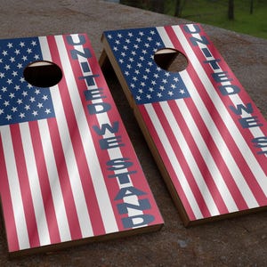 United We Stand US Flag Cornhole Wrap Set | Brushed Metal Flag | Cornhole Decals | Cornhole Skins | Bag Toss Decal | Free Laminate Included