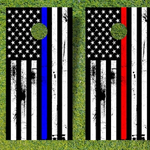 Red And Blue Line Flag Cornhole Wrap | Cornhole Decals | Cornhole Skins | Bag Toss Decal | Laminate Included | USA Flag Cornhole Wrap