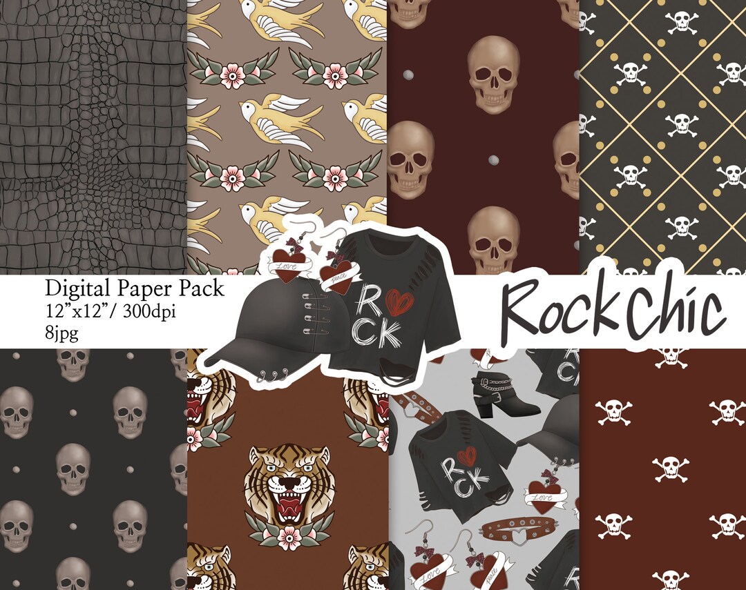 Rock Chic Digital Paper: Punk Fashion Patterns (12x12, 300dpi) - Etsy