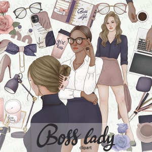 Boss Lady Clipart: Fashion Girl Graphics, Planner Stickers (PNG)