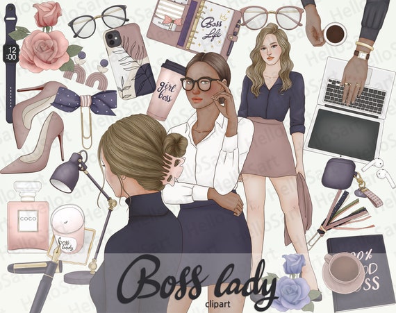 Boss Lady Clipart: Fashion Girl Graphics, Planner Stickers (PNG)
