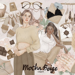 Mokkabeige clipart: Boho Fashion Girls Graphics (PNG)