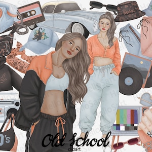 Old School Clipart Retro ClipArt 90's ClipArt Ragazza Clipart Donna Clipart Fashion Clipart Disegnato a mano Ragazze Grafica Planner Adesivi