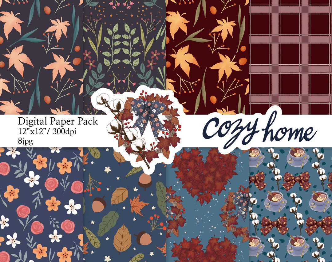 Cozy Home Papers Fall Pattern Autumn Pattern Planner Sticker Digital ...