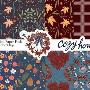 Cozy Home Fall Digital Paper: Hand-Drawn Autumn Patterns (12x12, JPG)