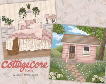 Cottagecore Scene Country life Scene Cozy aesthetic Scene Planner Graphic planner sticker scrapbook material Background image illustration