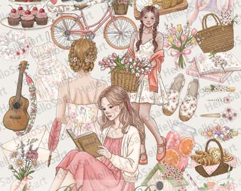 Blossom Picnic: Spring Fashion Graphics (PNG Bundle)