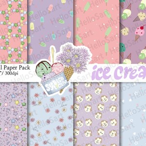 Ice Cream Paper Floral Pattern Cute fashion Planner Sticker Digital Paper scrapbook seamless pattern Hand Drawn Background Image