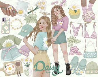 Daisy Clipart: Floral Fashion Girl Graphics (PNG Files)