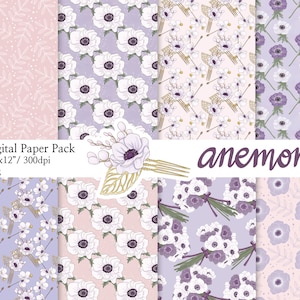 Anemone Papers Flower Patterns Floral Patterns Planner Sticker Digital Paper Pattern scrapbook seamless patterns Hand Drawn Background Image