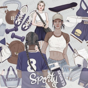 Clipart sportif Sports Clipart athleisure clipart Girl Clipart Woman Fashion Clipart Hand Drawn Graphics Planner Stickers scrapbooking material