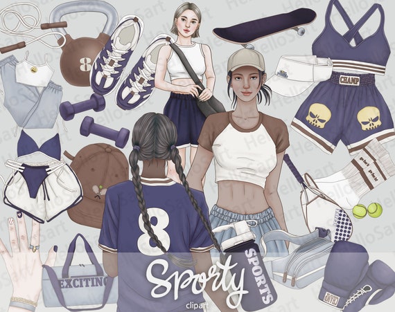 Sporty Girl Clipart: Athleisure Fashion Graphics (PNG)