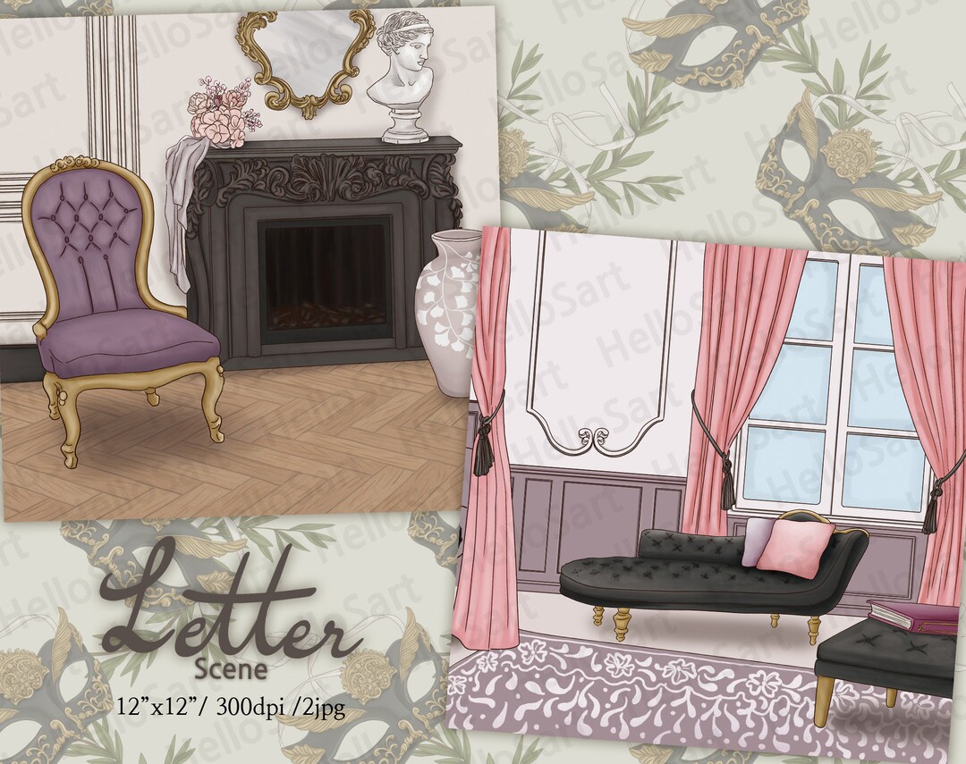 Classic Interior Scene: Planner Stickers, Scrapbook Paper (digital ...