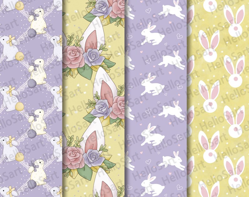 Bunny Easter Digital Paper: Spring Scrapbook Pattern (12x12, 300dpi) - Etsy