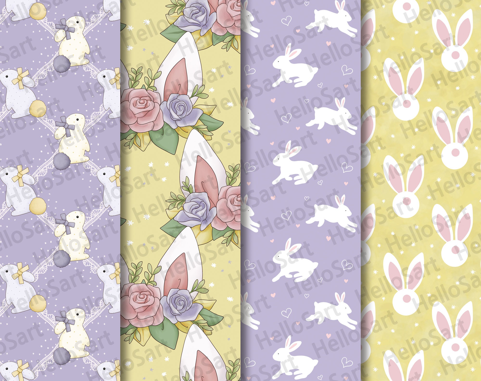 Bunny Easter Digital Paper: Spring Scrapbook Pattern (12x12, 300dpi) - Etsy