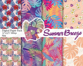Tropical Paper: Summer Breeze Pattern, Planner Stickers (Digital Paper)