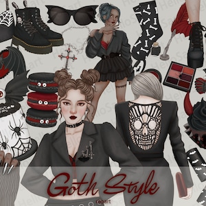 Goth Girl-clipart: Halloween Spooky Fashion Graphics (PNG)
