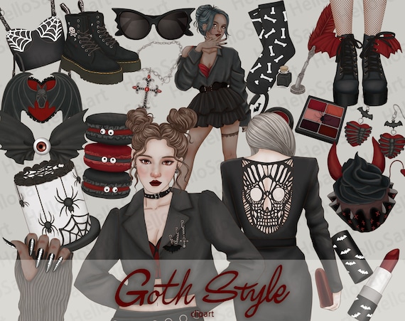 Goth Girl Clipart: Halloween Spooky Fashion Graphics (PNG)