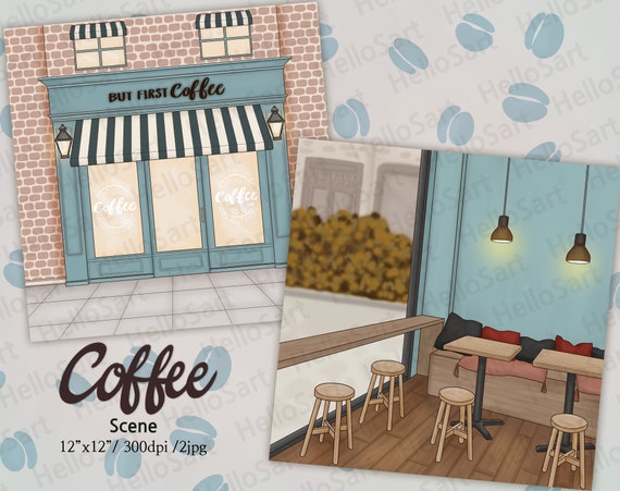 Coffee Scene Cafe Scene Planner Graphic Planner Sticker - Etsy