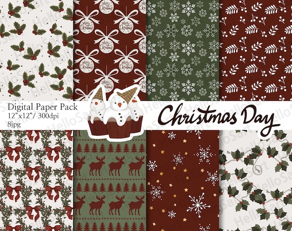 Christmas Digital Paper: Winter Holiday Patterns (12x12, 300dpi) (Digital Download)