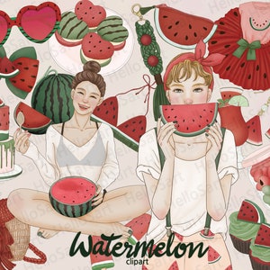 Clipart watermeloen: zomermode meisjesafbeeldingen (PNG)