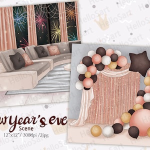 Silvester Motiv Party Party Szene Gemütliche Szene Planer Grafik Planer Sticker Scrapbook Material Hintergrund Bilder Illustration