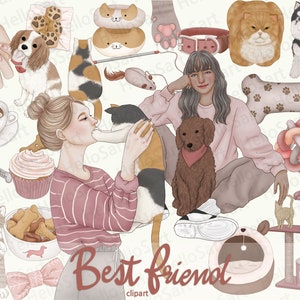 Mi mejor amiga Clipart Pet ClipArt Cat ClipArt Girl Clipart Woman Fashion Clipart Hand Drawn Girls Graphics Planner Stickers scrapbook