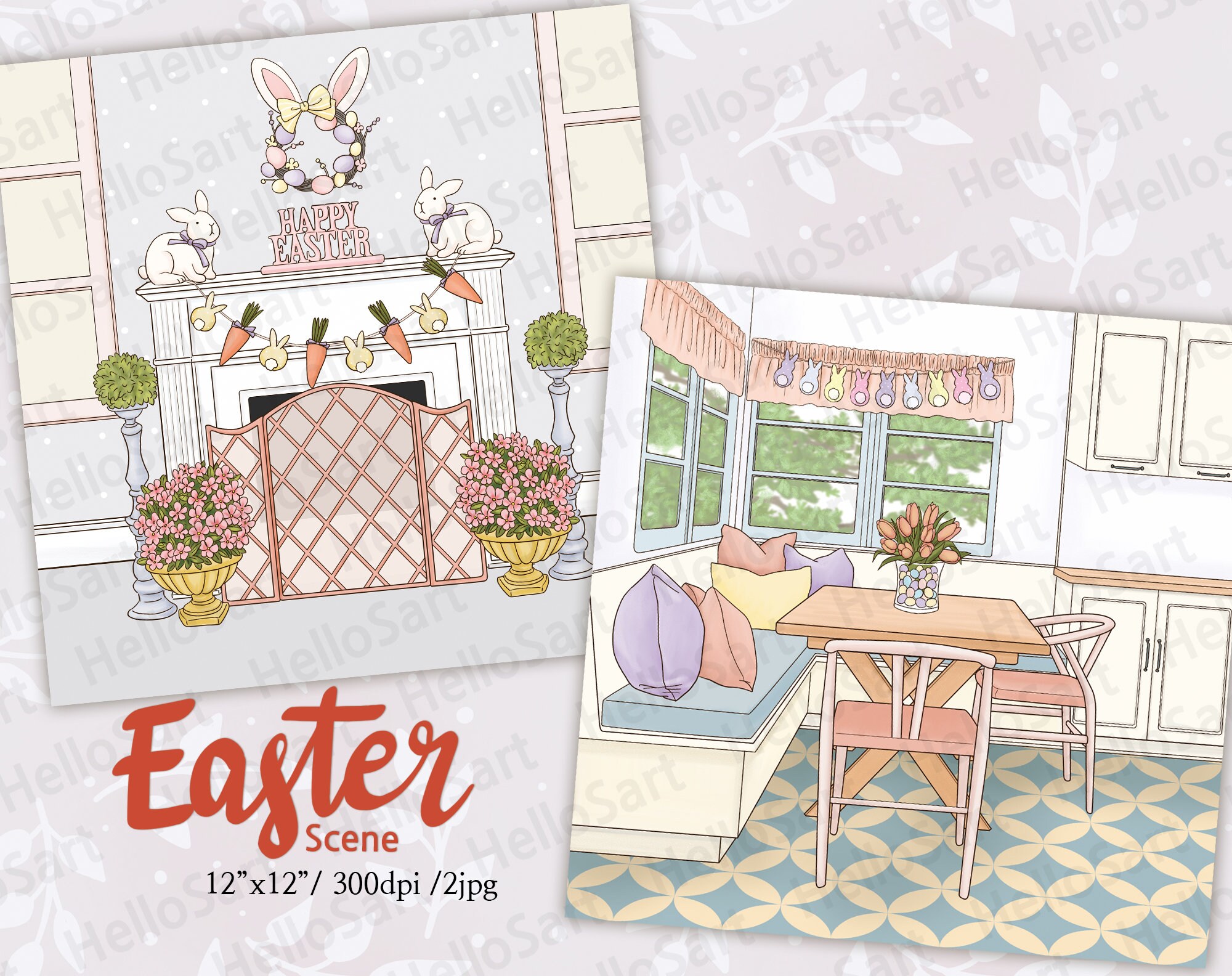Easter Scene Cozy Scene Spring Scene Planner Graphic planner sticker scrapbook material Background image illustration